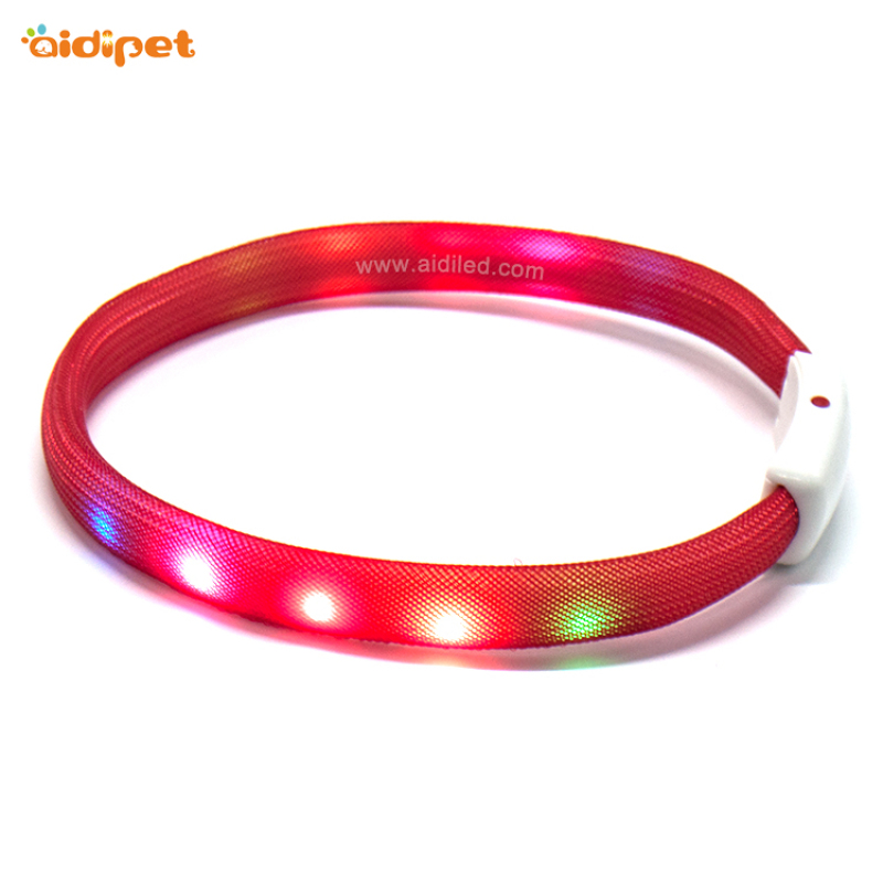 Customize Logo Size Led Light up Flashing Dog Collar Glow in the Dark USB Rechargeable Colorful Light Pet Necklace Collar
