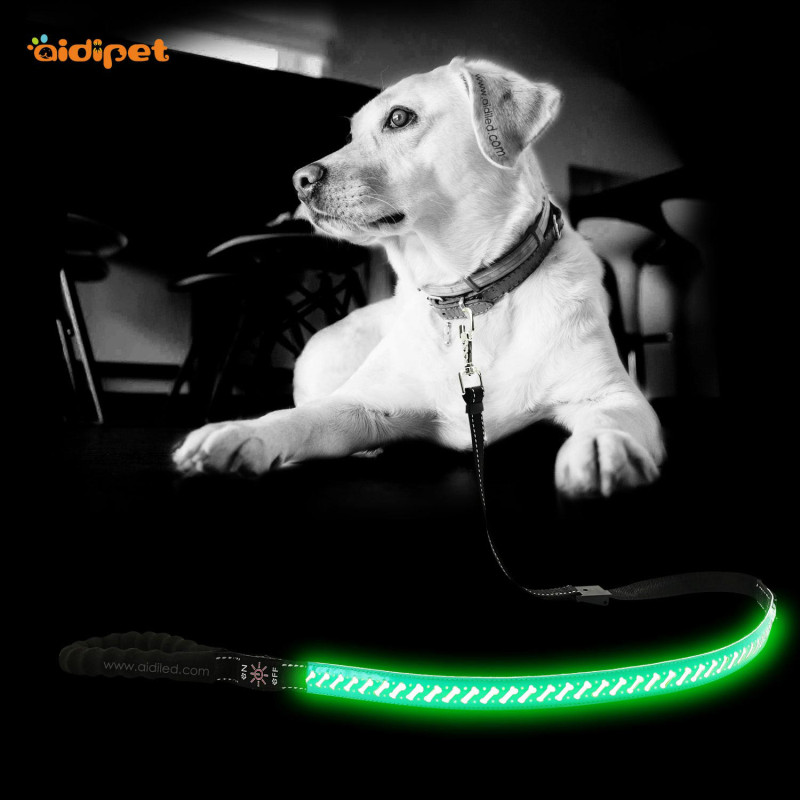 AIDI Flashing Led Dog Collar and Leash Illuminated Dog Leash Light up Chargeable PU Leather Led Leash Dog