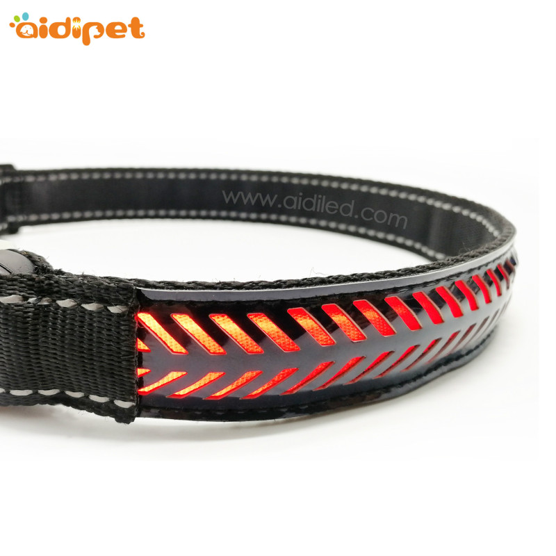 PU Leather Dog Collar with Led Light up Rechargeable Three Flashing Modes Illuminated Dog Collar