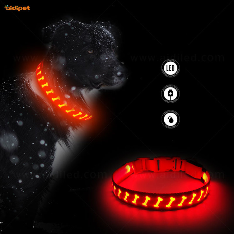 Safety USB Rechargeable PU Leather Dog Collar Night Illuminated Glowing Luminous Light Pet LED Dog Collar