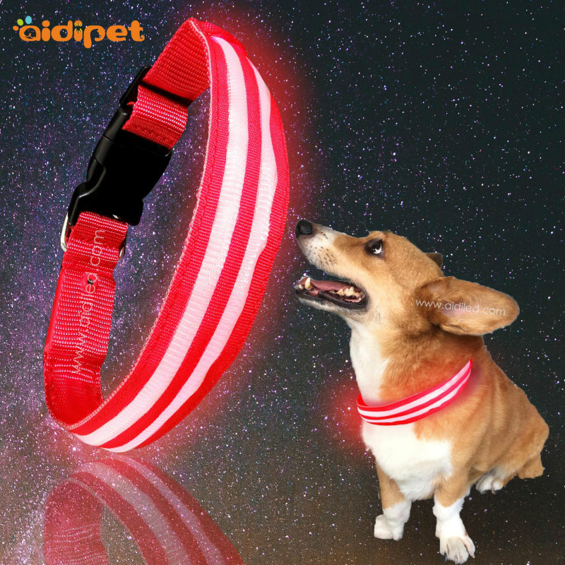 Fashion Pink Reflective Dog Collar Wholesale Light up Led Dog Collar Dual Optical Fibers Dog Collar and Leash Set