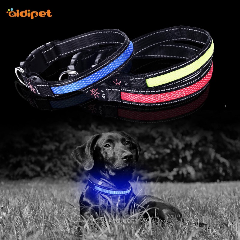 Custom Logo Adjustable Led Luminous Dog Collar Mesh Pattern Light up Dog Collar and Leash