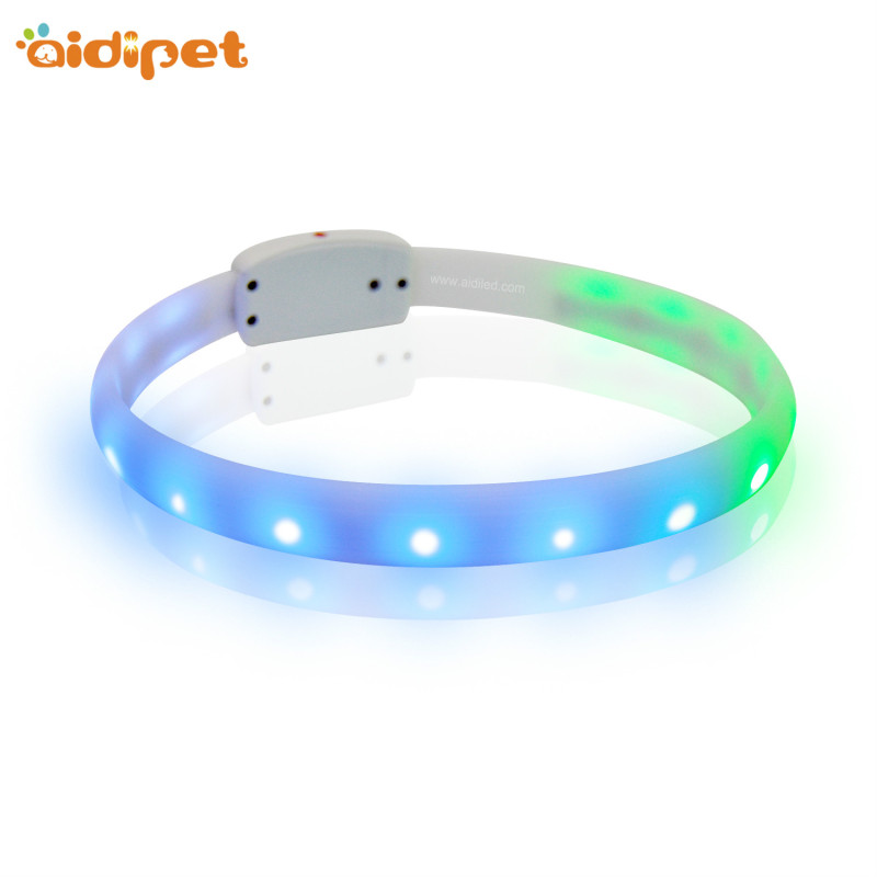 Soft Silicone Rain bow Color Led High Quality Light Pet Dog Collars Waterproof RGB LED Dog Pet Collars