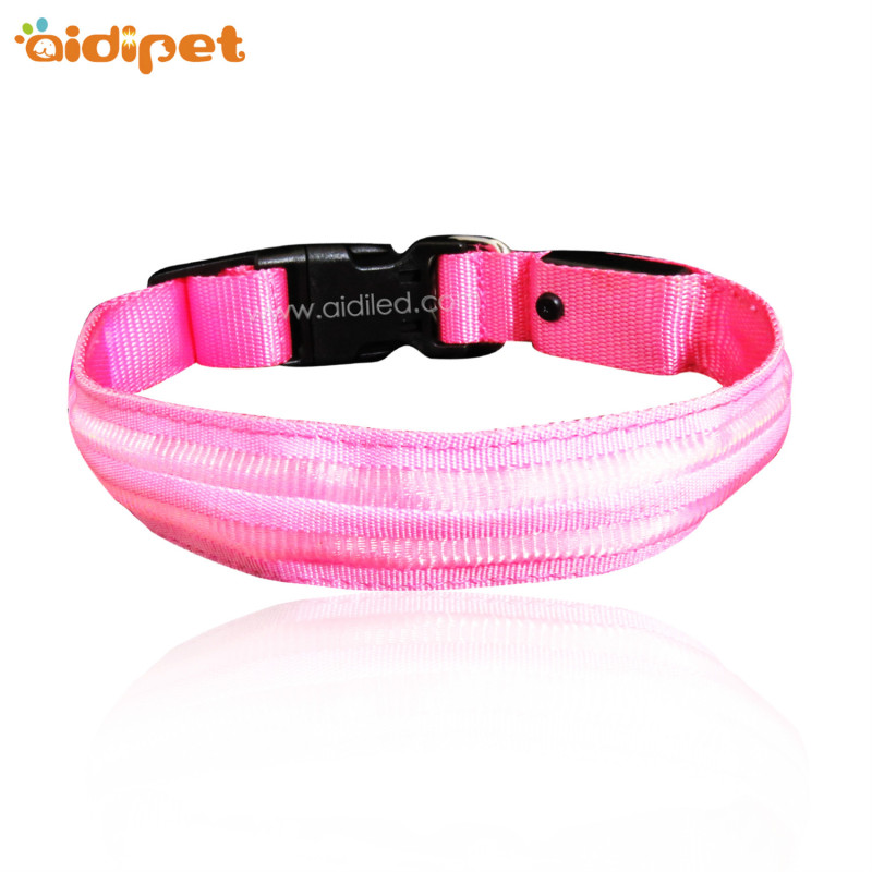 Fashion Pink Reflective Dog Collar Wholesale Light up Led Dog Collar Dual Optical Fibers Dog Collar and Leash Set