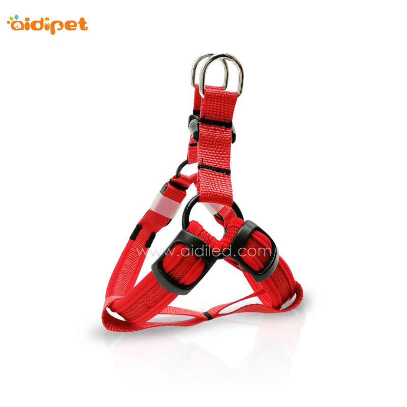 Nylon Dog Light up Harness with USB RGB Multi-color Light Glow in the Dark Dog Harness for Pet Dog Safety