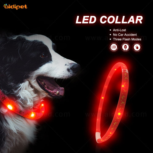 Led Flashing Dog Collar for Christmas Flat Silicone Pet Cat  Luminous Waterproof Led Dog Collar Necklace