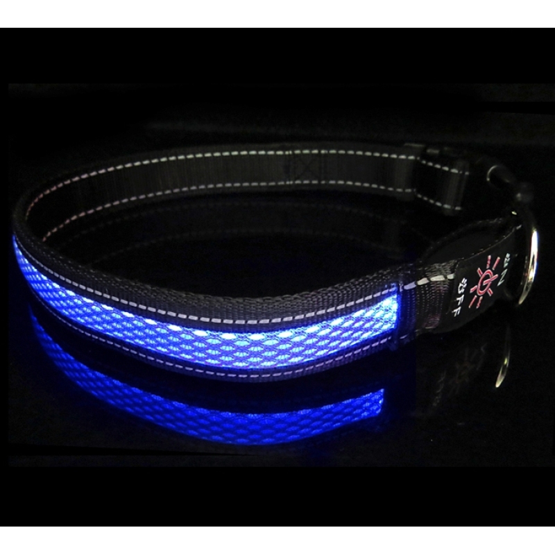 Fashion Mesh Luminous Led USB Dog Collar Nylon Webbing  Rechargeable Night Safety Pet Collar