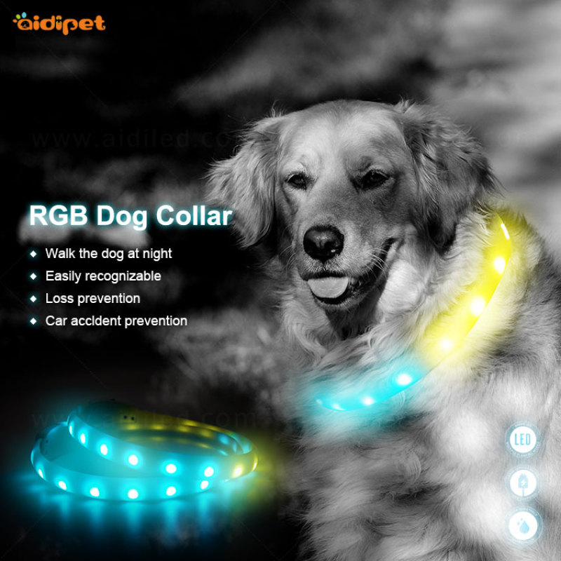 Dog Led Collar Rechargeable USB Silicone Multiple Color Luminous Pet Cat Necklace Dog Led Collars Accept Custom Logo
