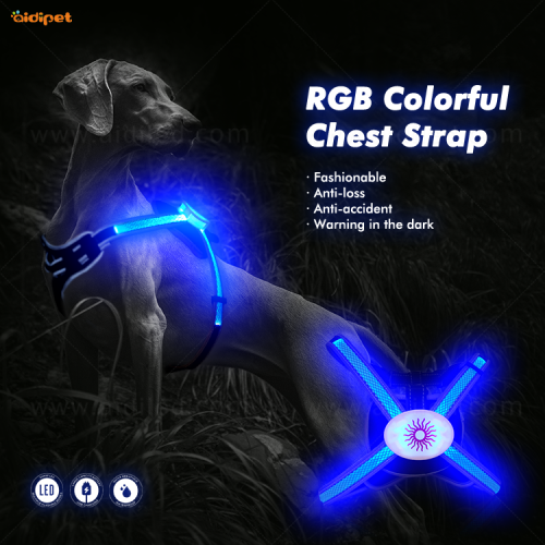 2020 New Rainbow Dog Harness 450mAh USB Rechargeable Light up Led Dog Harness Luminous Pet Supplies Led Harness for Doggy