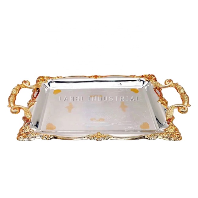 European Luxury Relief Retro Craft Gold Tray Towel Fruit Cake Tray Handle