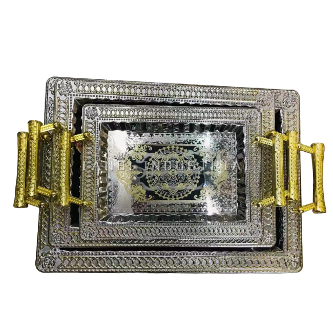 Wholesale Factory Direct Sale Wedding Decoration Gift Plated Copper Rectangular Fruit Tray With Handles
