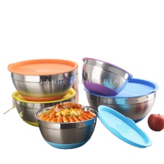 Kitchen  Stainless Steel Mixing Bowl With Lid Home Kitchen Egg Mixer Salad Bowls Non-slip Silicone Bottom Food Storage Bowl Set