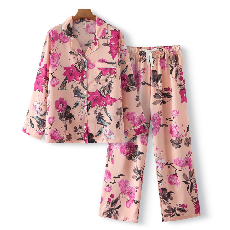Custom Flowers Design Digital Print Silk Pajamas For Women