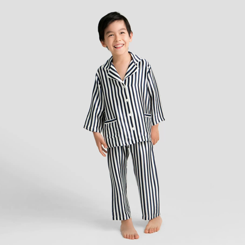 Custom Two Pieces Long Sleeve Mulberry Silk Pajamas Set For Kids