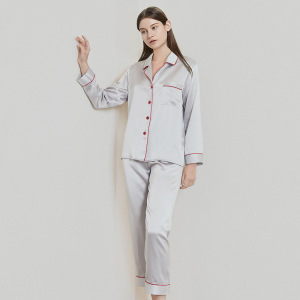 Custom Long Sleeve And Pant Two-piece 100% Mulberry Silk Sleepwear Set