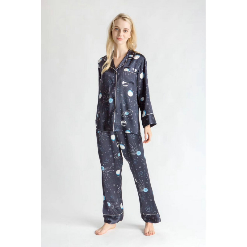 Custom Print Private Label Plus Size Couple's Silk Pajamas Set