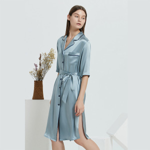 Custom Homewear Luxury 100% Pure Silk Sleepwear Silk Shirt Dress