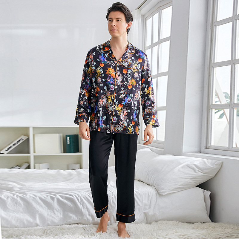 Wholesale Custom Mens Printing Silk Long Sleeve And Pant Two-piece Pajamas  Set Suppliers -Sino