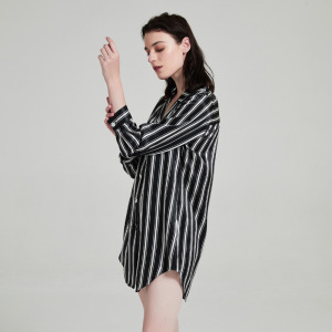 Custom Striped Silk Shirt Dress 100% Mulberry Heavy Silk Nightgown