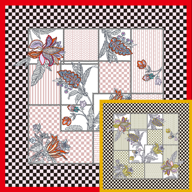 Quadrados geométricos com dois lados estampados com estampa 16 Momme Silk Twill Scarf