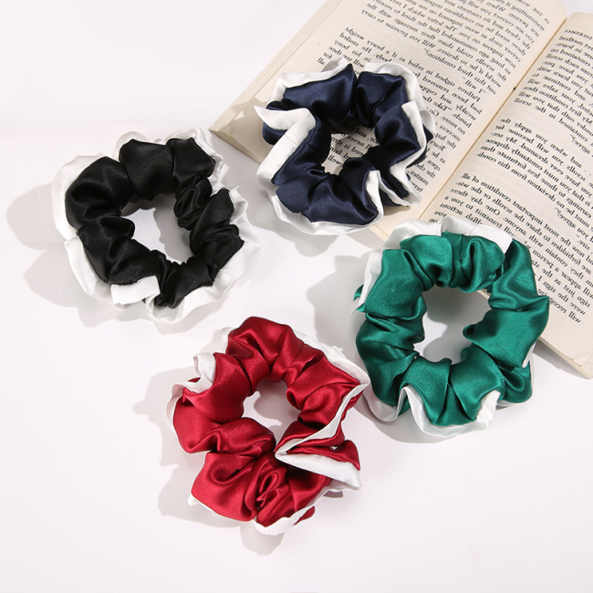 Contrast White Color Edge Big 100% Real Silk Scrunchies