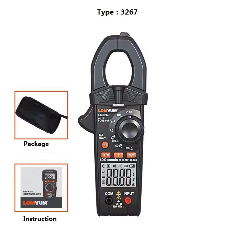 LOMVUM Professional digital clamp meter with test probe and LED light