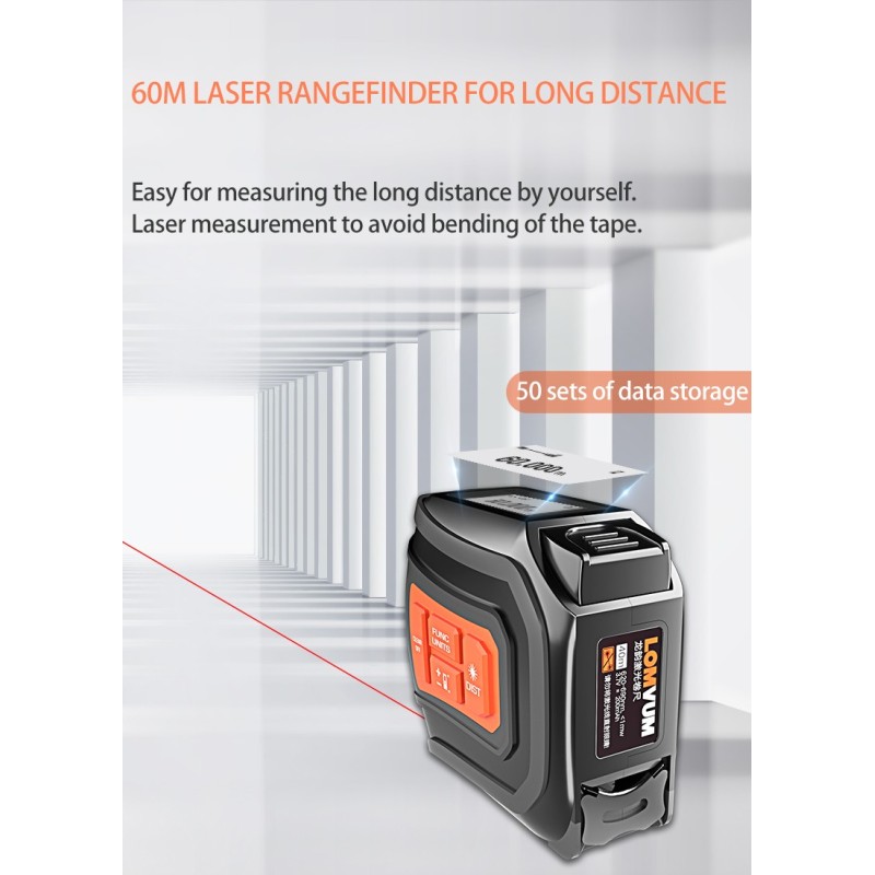 LOMVUM LTM USB Rechargeable  Laser Distance Meter  40/60m Laser Rangefinder 5m Tape LCD Digital Laser Tape