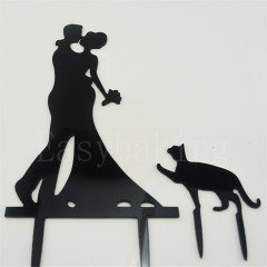 Funny Bride Groom and Pet Decorate Acrylic Wedding Cake Topper