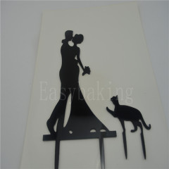 Funny Bride Groom and Pet Decorate Acrylic Wedding Cake Topper