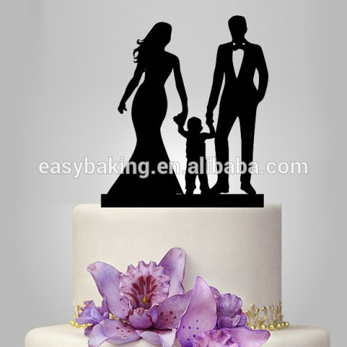 Couple with baby silhouette custom child's first birthday cake topper
