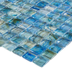 Iridescent Bathroom Wall Backsplash Cheap Foshan Blue Mozaik Tile Swimming Pool Tiles Blue Glass Mosaic