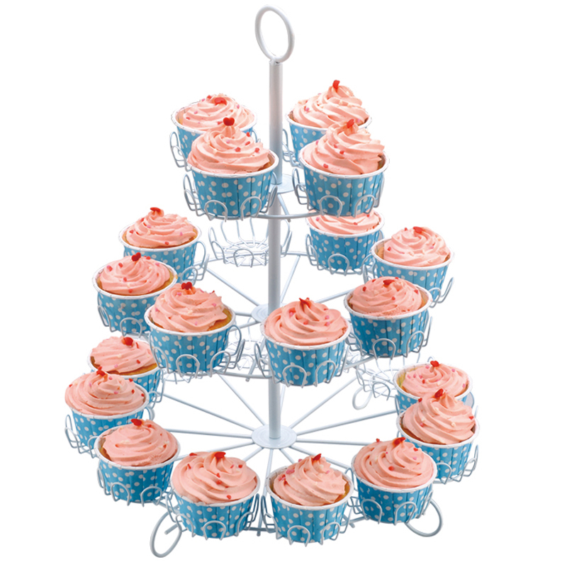 Party supplies decorative white powder coated 3 tier metal cake stand for wedding party