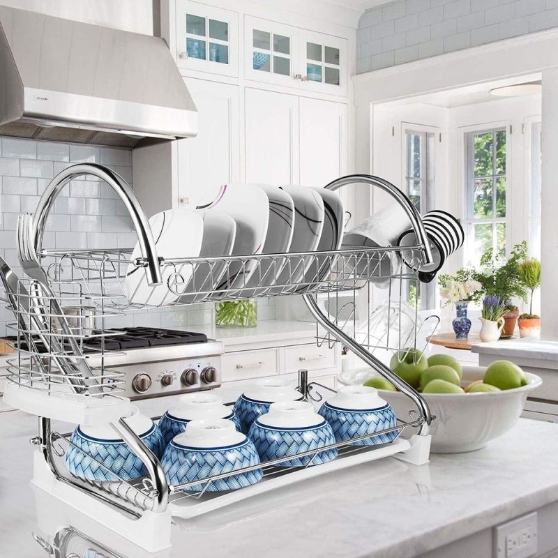 Custom S Shape Stainless Steel Foldable Dish Racks For Hot Sale 2 Tiers Cup Drying Holder