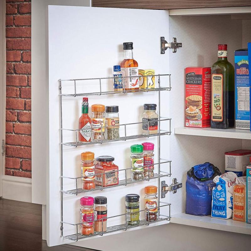 Cabinet shelf storage wall organizer 4 tier steel metal hanging wire kitchen spice rack for pepper holder