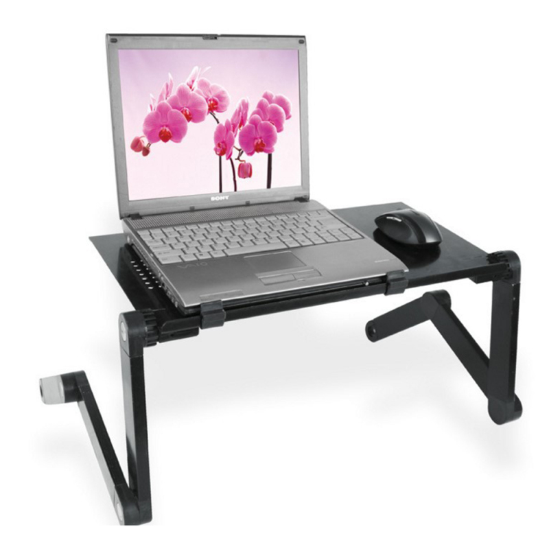 Fashion Office Home Sofa Bed Supply Black Aluminum Alloy Adjustable Foldable Office Computer Table Desk with Mouse Pad