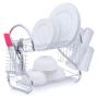 Hot Sale home Kitchen tableware organizer 2 Tiers folding white metal the Sink Dish Rack for drainer