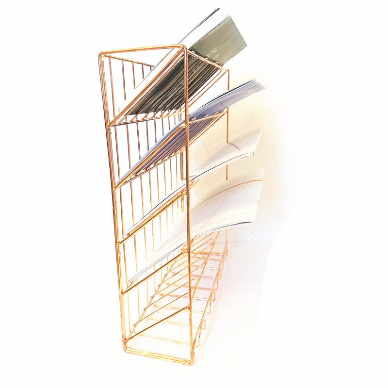 2018 new design Wideny powder coated 5 tiers hanging metal mesh wire iron steel  rose gold office wall file organizer