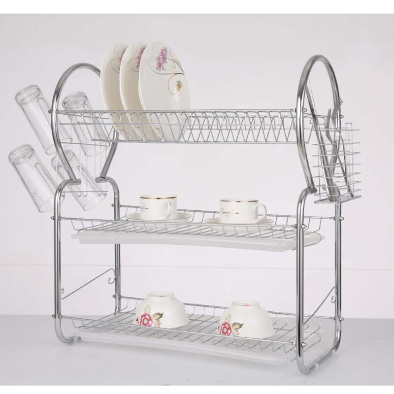 Wideny Three Tiers Kitchen Metal Wire Folding Dish Drying Rack with Metal Basket