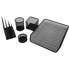 Office Stationery Set of 5 file trays Punched Powder Coated Black Table Desktop Metal Wire mesh Stationery set for office