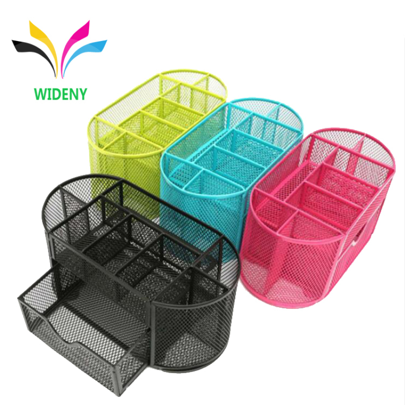 Wideny Black Wire Metal Mesh Desktop 9 compartments Table Caddy Makeup Desk Organizer for office and home