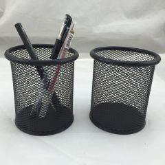 2pcs round custom wholesale stationery desk Pencil holder metal black mesh pen holder