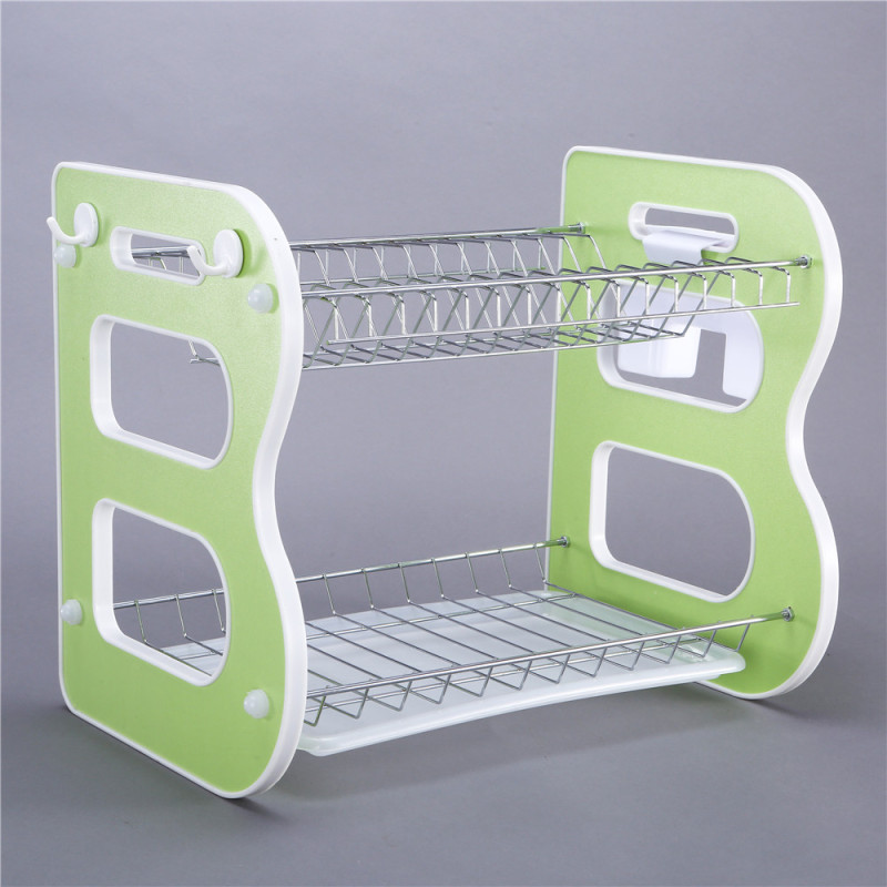 Wideny Desktop plastic ABS 2 layer foldable stainless steel chrome wire iron metal kitchen foldable Dish drainer drying rack