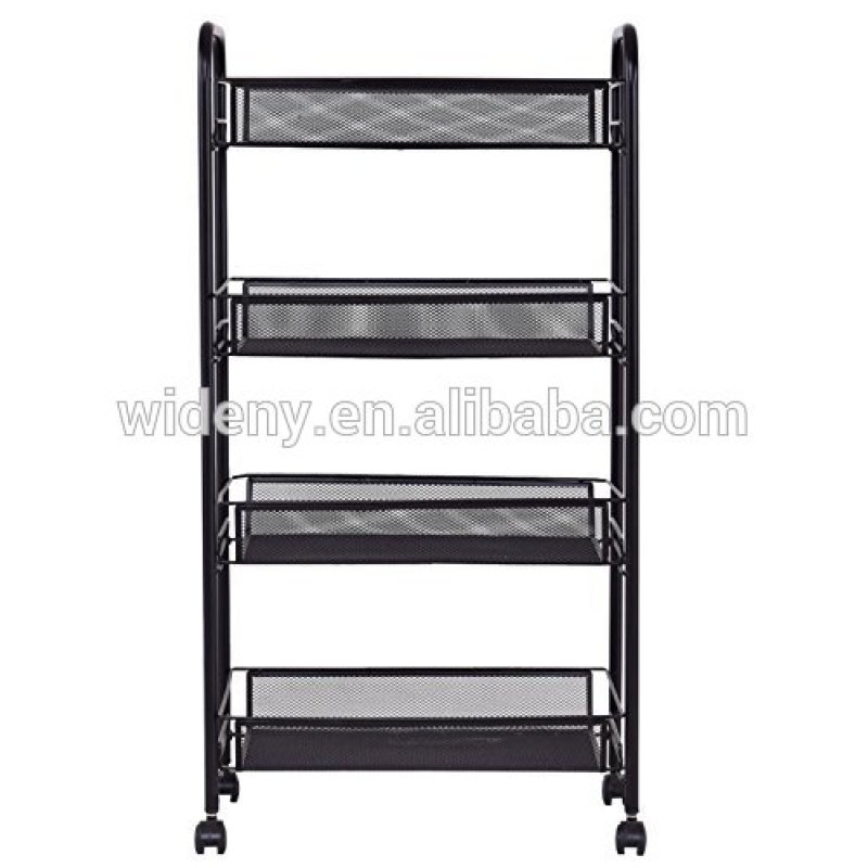 Multi-function Office home metal mesh 4 tier mobile storage file organizer cart with wheels