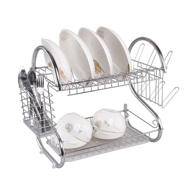 Custom S Shape Stainless Steel Foldable Dish Racks For Hot Sale 2 Tiers Cup Drying Holder