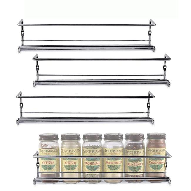 WIDENY custom kitchen accessories commercial hanging wall-mount 4 tiers white metal wire adjustable spice rack