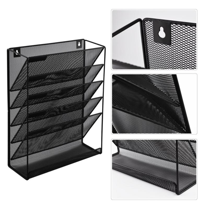 Amazon hot sale office stationery wire metal black wall mounted file organizer