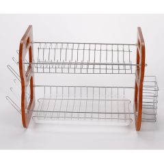 WIDENY Stylish foldable kitchen flatware cup bowl 2 tier drawer dish drying rack with chopstick holder