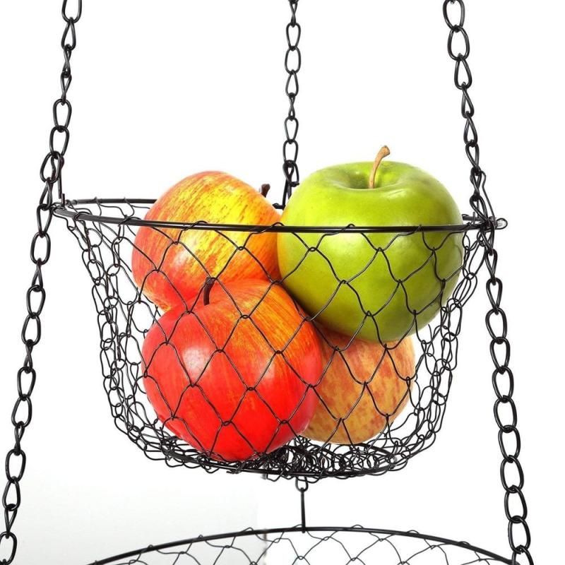Heavy Duty Kitchen vegetables Storage display rack Round Black iron Wire 3 tier hanging fruit basket