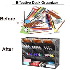 Home Office Art Supplies Mesh Black Multi-Functional Pen Desk Organizer for Stationary Holder Storage Rack School
