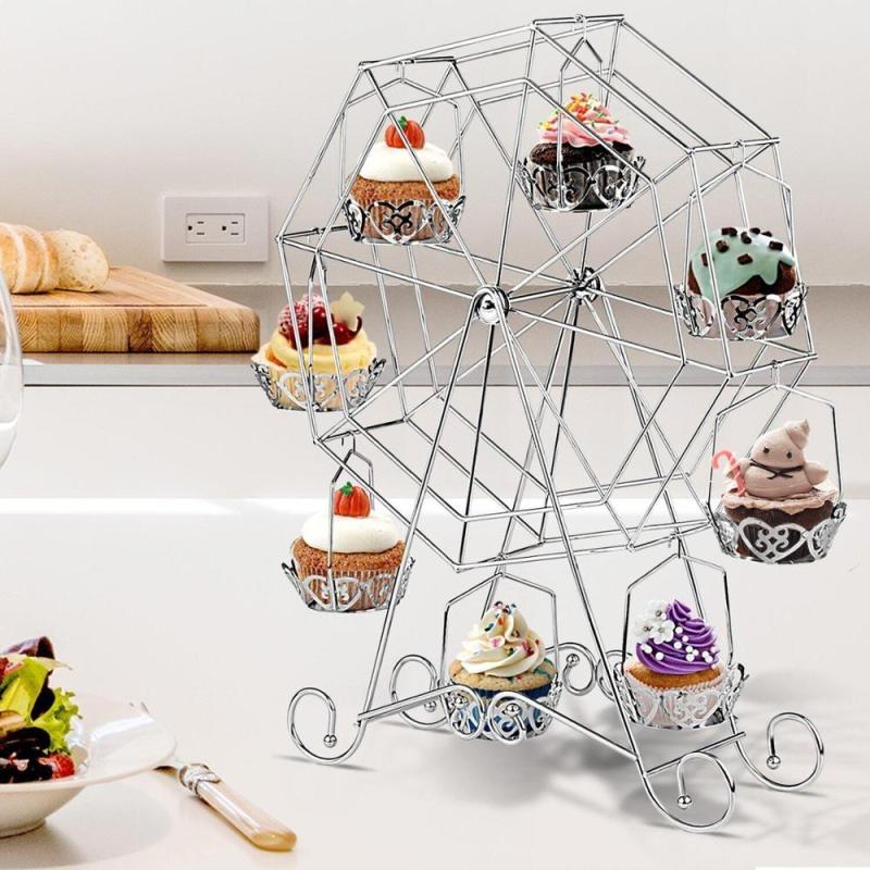 birthday party banquet decorating rotating wedding cake stand metal wire display cup ferris wheel cupcake stand